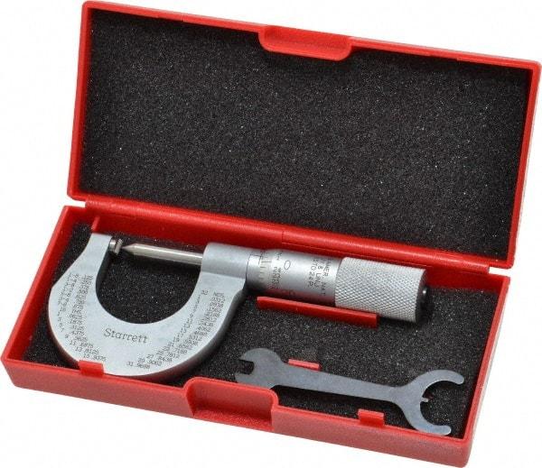 Starrett - 0 to 1" Range, Mechanical Screw Thread Micrometer - Plain Thimble, 0.001" Graduation, 0.004mm Accuracy - Caliber Tooling