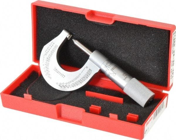 Starrett - 0 to 1" Range, Mechanical Screw Thread Micrometer - Plain Thimble, 0.001" Graduation, 0.004mm Accuracy - Caliber Tooling