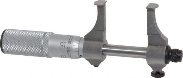 Starrett - 1/2 to 1-1/2 Inch Inside Measurement, Satin Chrome Finish, Mechanical Groove Micrometer - 0.001 Inch Graduation, 0.0002 Inch Accuracy, 5/64 Inch Groove Depth, Friction Thimble, Includes Lock Screw - Caliber Tooling