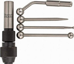 Starrett - Single End, Center Finder Set Mechanical - 0.25 Inch Head Diameter, Ball, Conical, Disc Head Type, Includes 4 Attachments, Case, Holder, 4 Pieces - Caliber Tooling