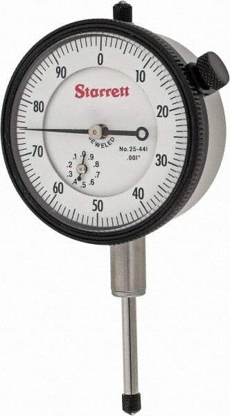 Starrett - 1" Range, 0-100 Dial Reading, 0.001" Graduation Dial Drop Indicator - 2-1/4" Dial, 0.1" Range per Revolution, Revolution Counter - Caliber Tooling