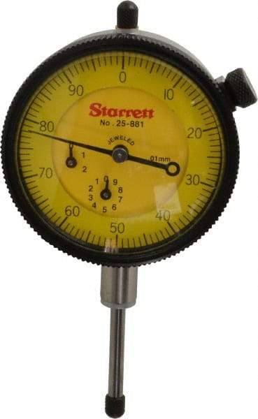 Starrett - 25mm Range, 0-100 Dial Reading, 0.01mm Graduation Dial Drop Indicator - 2-1/4" Dial, 1mm Range per Revolution, Revolution Counter - Caliber Tooling