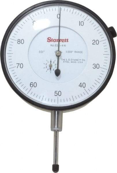 Starrett - 1" Range, 0-100 Dial Reading, 0.001" Graduation Dial Drop Indicator - 3-5/8" Dial, 0.1" Range per Revolution - Caliber Tooling