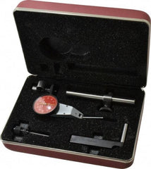 Starrett - 7 Piece, 0" to 0.06" Measuring Range, 1-3/8" Dial Diam, 0-30-0 Dial Reading, Red Dial Test Indicator Kit - 1-5/16" Contact Point Length, 2mm Ball Diam, 0.001" Dial Graduation - Caliber Tooling