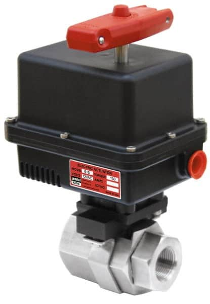 Gemini Valve - 1/4" Pipe, 720 psi WOG Rating Stainless Steel Electric Actuated Ball Valve - Reinforced PTFE Seal, Full Port, Threaded (NPT) End Connection - Caliber Tooling