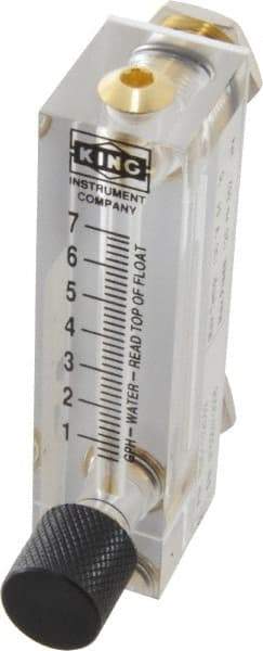 King - 1/4" F Port Block Style Panel Mount Flowmeter - 100 Max psi, 7 GPH, Acrylic - Caliber Tooling