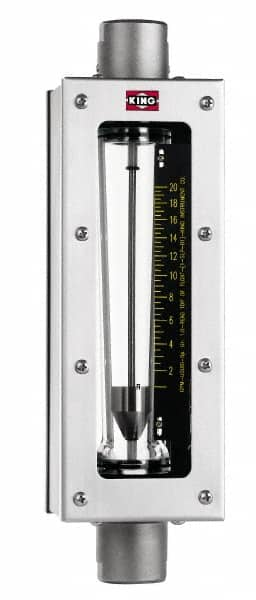 King - 1" FNPT Port Glass Tube/Stainless Case Flowmeter - 200 Max psi, 14.0 GPM, 62 SCFM, 304 Stainless Steel - Caliber Tooling