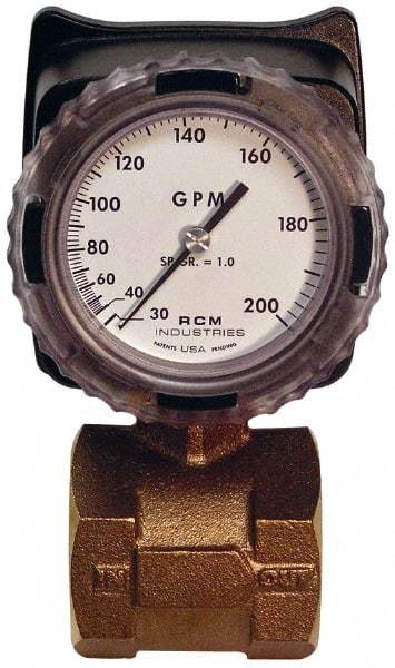 Made in USA - 2" NPT Port RCM Industries Flo-Gage Flowmeter - 180 Max psi, 30 to 200 GPM, Bronze - Caliber Tooling