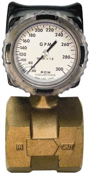 Made in USA - 3" NPT Port RCM Industries Flo-Gage Flowmeter - 180 Max psi, 40 to 300 GPM, Bronze - Caliber Tooling