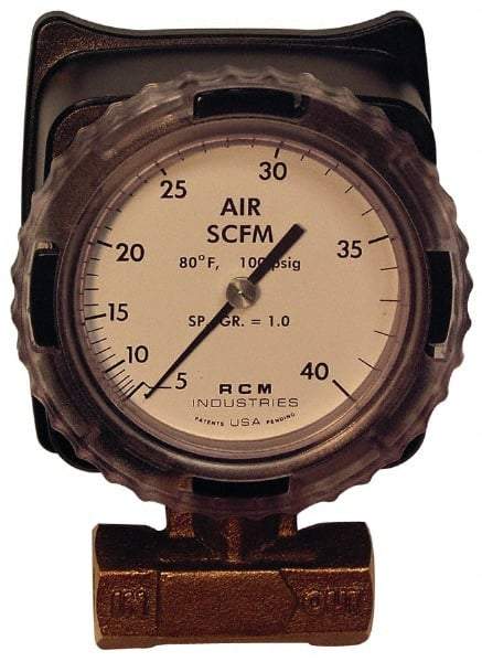 Made in USA - 1/2" NPT Port RCM Industries Flo-Gage Flowmeter - 180 Max psi, Bronze - Caliber Tooling