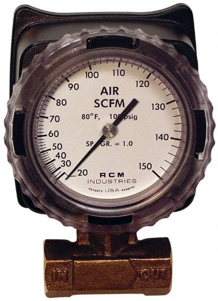 Made in USA - 3/4" NPT Port RCM Industries Flo-Gage Flowmeter - 180 Max psi, Bronze - Caliber Tooling