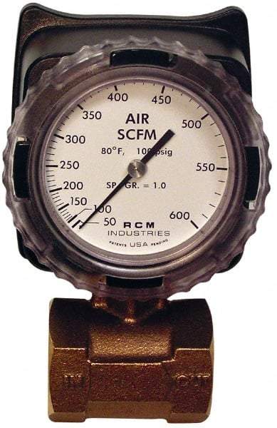 Made in USA - 1-1/2" NPT Port RCM Industries Flo-Gage Flowmeter - 180 Max psi, Bronze - Caliber Tooling