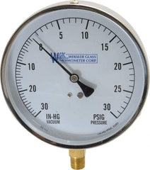 WGTC - 4-1/2" Dial, 1/4 Thread, 30-0-30 Scale Range, Pressure Gauge - Lower Connection Mount, Accurate to 1% of Scale - Caliber Tooling