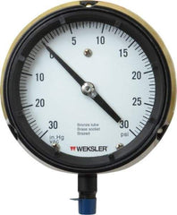 Made in USA - 4-1/2" Dial, 1/4 Thread, 30-0-30 Scale Range, Pressure Gauge - Lower Connection Mount, Accurate to 1% of Scale - Caliber Tooling