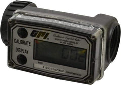 GPI - 1" Port Electronic Digital Flowmeter & Totalizer - 150 Max psi, 0.3 to 3 GPM, Nylon - Caliber Tooling