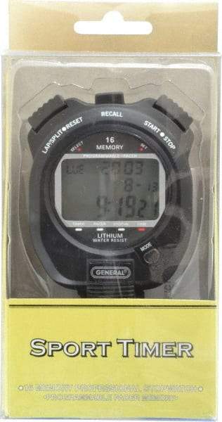 General - Large Display with 16 Memory Stop Watch - Black - Caliber Tooling