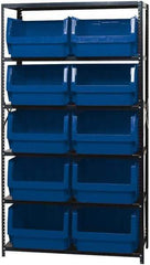 Quantum Storage - 10 Bin Large Hopper Front Bin Storage Units - 18 Inch Overall Depth x 75 Inch Overall Height, Blue High Density Polyethylene Bins - Caliber Tooling