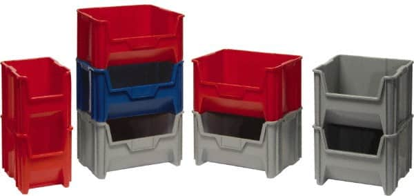 Quantum Storage - 75 Lb. Load Capacity, 17-1/2" Deep, Red Polyethylene Hopper Stacking Bin - 12-1/2" High x 16-1/2" Wide x 17-1/2" Long - Caliber Tooling