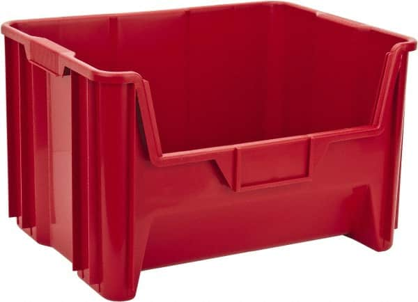 Quantum Storage - 75 Lb. Load Capacity, 15-1/4" Deep, Red Polyethylene Hopper Stacking Bin - 12-7/16" High x 19-7/8" Wide x 15-1/4" Long - Caliber Tooling