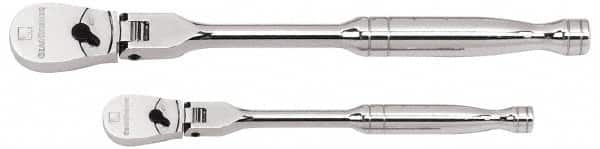 GearWrench - 1/4" & 3/8" Drive Pear Head Ratchet Set - Chrome Finish, 17-3/4" OAL, 60 Gear Teeth, Full Polished Handle, Flex Head - Caliber Tooling