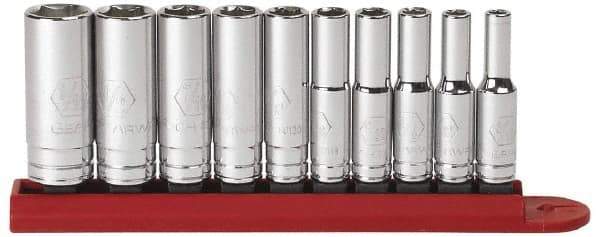 GearWrench - 10 Piece 1/4" Drive Deep Socket Set - 6 Points, 3/16 to 9/16", Inch Measurement Standard - Caliber Tooling