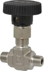 Parker - 5,000 Max psi, 1/8" Pipe, 316 Grade Stainless Steel, Inline Instrumentation Needle Valve - MNPT x MNPT End Connections - Caliber Tooling