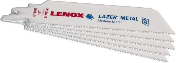 Lenox - 6" Long x 1" Thick, Bi-Metal Reciprocating Saw Blade - Straight Profile, 18 TPI, Toothed Edge - Caliber Tooling