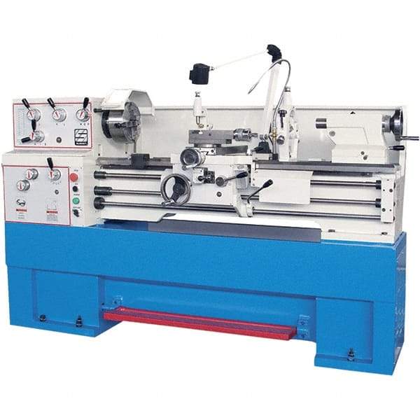 Summit - 14" Swing, 40" Between Centers, 120 Volt, Triple Phase Toolroom Lathe - 5MT Taper, 4 hp, 40 to 1,800 RPM, 1-1/2" Bore Diam, 36" Deep x 54" High x 78" Long - Caliber Tooling