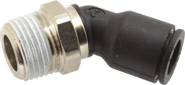 Legris - 3/8" OD, 3/8 NPT, Nylon/Nickel Plated Brass Push-to-Connect Male Elbow 45° - 290 Max psi - Caliber Tooling