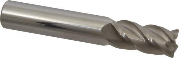 Accupro - 1/2", 4 Flute, Single End, Solid Carbide, 0.03" Corner Radius End Mill - 3" OAL, 40° Helix, Right Hand Flute, 1" LOC, Right Hand Cut - Caliber Tooling