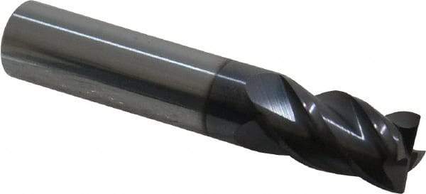 Accupro - 3/8", 4 Flute, Single End, Solid Carbide, 0.015" Corner Radius End Mill - 2" OAL, 40° Helix, Right Hand Flute, 5/8" LOC, Right Hand Cut - Caliber Tooling