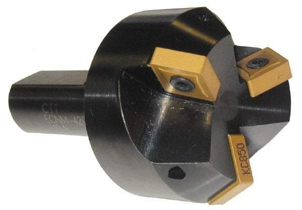 Cutting Tool Technologies - 15° Lead Angle, 2-1/2" Max Cut Diam, 2-1/2" Min Cut Diam, 0.67" Max Depth of Cut, Indexable Chamfer and Angle End Mill - 3 Inserts, CNMG 643 Insert Style, 4" Overall Length, Straight Shank, 15° Included Angle - Caliber Tooling