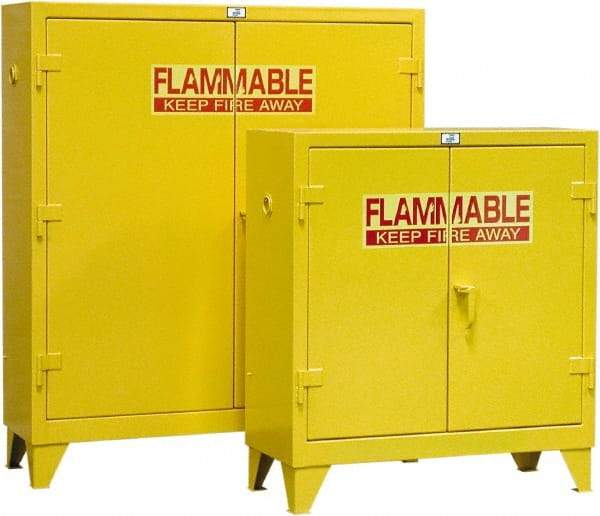 Strong Hold - 2 Door, 2 Shelf, Yellow Steel Standard Safety Cabinet for Flammable and Combustible Liquids - 49" High x 44" Wide x 18" Deep, Self Closing Door, 30 Gal Capacity - Caliber Tooling