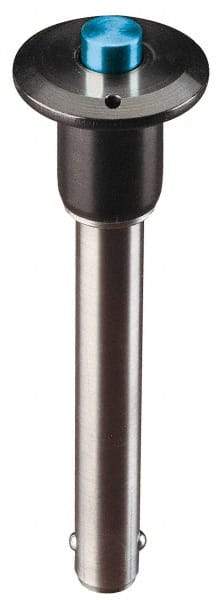 Jergens - 5/8" Diam, 3" Usable Length, Button Handle, Push Button Quick Release Pin - 4-1/4" Overall Length, Grade 17-4 Stainless Steel, Passivated Finish - Caliber Tooling