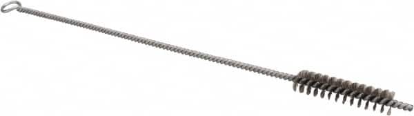 Schaefer Brush - 3" Long x 5/8" Diam Stainless Steel Long Handle Wire Tube Brush - Single Spiral, 15" OAL, 0.006" Wire Diam, 3/8" Shank Diam - Caliber Tooling