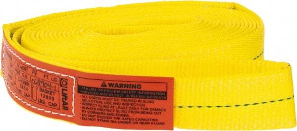 Lift-All - 14' Long x 2" Wide, 6,400 Lb Vertical Capacity, 1 Ply, Polyester Web Sling - 5,000 Lb Choker Capacity, Yellow - Caliber Tooling