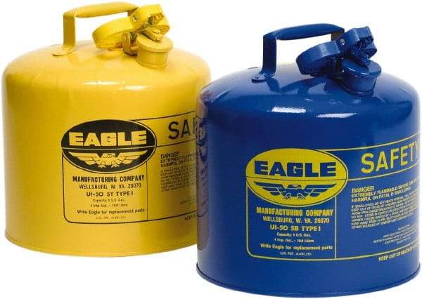 Eagle - 5 Gal Galvanized Steel Type I Safety Can - 13-1/2" High x 12-1/2" Diam, Yellow - Caliber Tooling