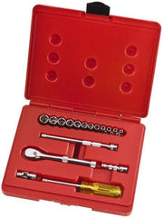 Proto - 17 Piece 1/4" Drive Full Polish Finish Socket Set - 6 Points, 4mm to 14mm Range, Metric Measurement Standard - Caliber Tooling