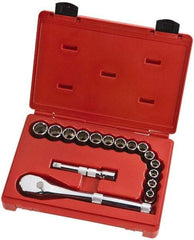 Proto - 16 Piece 1/2" Drive Full Polish Finish Socket Set - 12 Points, 10mm to 23mm Range, Metric Measurement Standard - Caliber Tooling