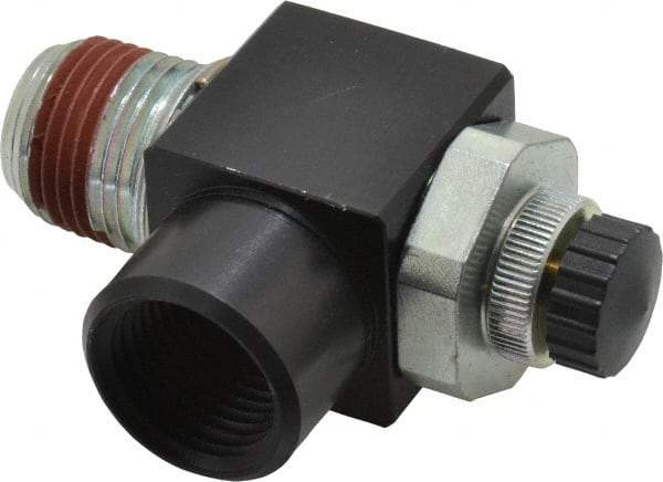 ARO/Ingersoll-Rand - 1/2" Male NPT x 1/2" Female NPT Right Angle Flow Control Valve - 0 to 150 psi & Brass Material - Caliber Tooling