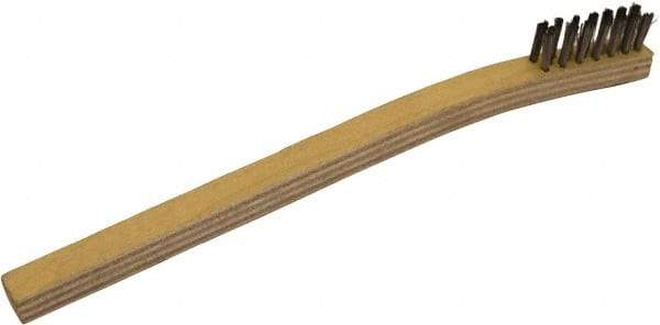 Gordon Brush - 3 Rows x 7 Columns Stainless Steel Scratch Brush - 1-1/2" Brush Length, 7-3/4" OAL, 7/16 Trim Length, Wood Toothbrush Handle - Caliber Tooling