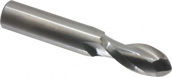 Onsrud - 1/2" Cutting Diam x 1-1/8" Length of Cut, 2 Flute, Upcut Spiral Router Bit - Uncoated, Right Hand Cut, Solid Carbide, 3" OAL x 1/2" Shank Diam, Ball End Taper, 30° Helix Angle - Caliber Tooling