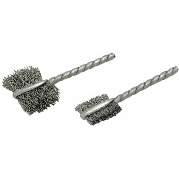 Brush Research Mfg. - 7/8" Diam Flat Stainless Steel Tube Brush - 0.005" Filament Diam, 5/8" Brush Length, 2-1/4" OAL, Steel Shank - Caliber Tooling