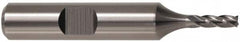 Square End Mill: 7/16'' Dia, 1/2'' LOC, 1/2'' Shank Dia, 2-3/16'' OAL, 4 Flutes, Powdered Metal Single End, TiN Finish, Spiral Flute, 37 ° Helix, Centercutting, RH Cut, RH Flute, Series PM-4