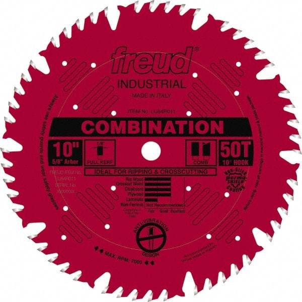 Freud - 10" Diam, 5/8" Arbor Hole Diam, 50 Tooth Wet & Dry Cut Saw Blade - Carbide-Tipped, Standard Round Arbor - Caliber Tooling