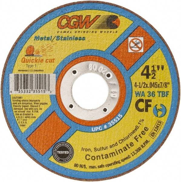 Camel Grinding Wheels - 7" 36 Grit Aluminum Oxide Cutoff Wheel - 1/16" Thick, 7/8" Arbor, 8,500 Max RPM - Caliber Tooling