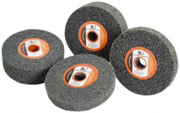 Standard Abrasives - 3" Diam, 1/4" Face Width, 1/4" Center Hole, Medium Grade, Silicon Carbide Deburring Wheel - Unitized, Soft Density 5 Grade, 12,000 RPM - Caliber Tooling