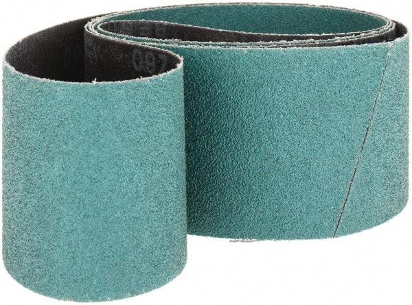 Made in USA - 3" Wide x 79" OAL, 60 Grit, Zirconia Alumina Abrasive Belt - Zirconia Alumina, Coarse, Coated, Y Weighted Cloth Backing, Wet/Dry - Caliber Tooling