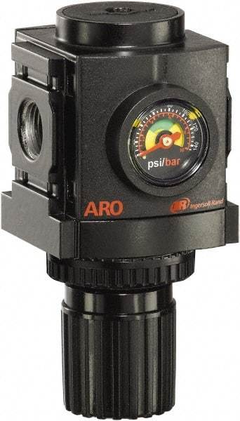 ARO/Ingersoll-Rand - 3/8 NPT Port, 113 CFM, Aluminum Compact Regulator - 0 to 140 psi Range, 250 Max psi Supply Pressure, 1/8" Gauge Port Thread, 2.705" Wide x 4.772" High - Caliber Tooling