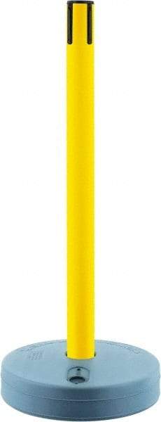 Tensator - 38" High, 2-1/2" Pole Diam, Tensabarrier Post - 15" Base Diam, Round Plastic Base, Yellow Plastic Post, Tape, Single Line Tape, For Outdoor Use - Caliber Tooling